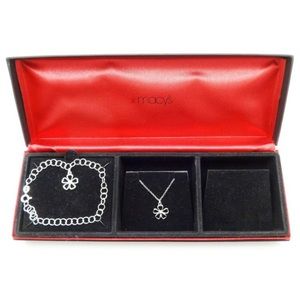 Macy’s Sterling Silver 2 Piece Floral Jewelry Gift Set of Necklace and Bracelet